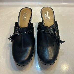 Coach Black Heeled Mules with hardware & tassel- size 8
